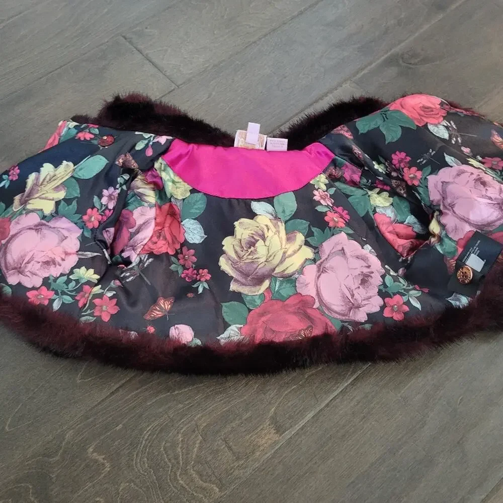 Ted Baker Baby Girls Faux Fur Shrug Jacket Burgundy Size 12–18 Months